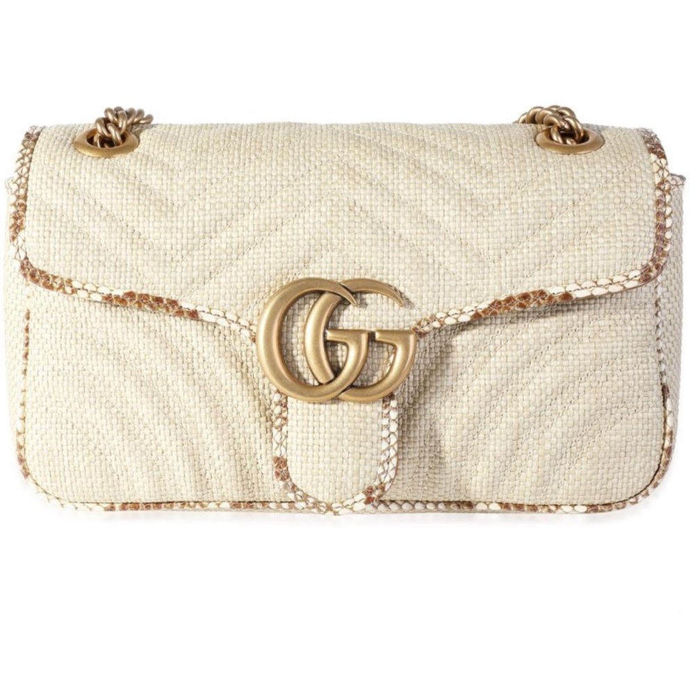 GG Marmont Flap Bag Matelasse Raffia with python skin straps and trim Small